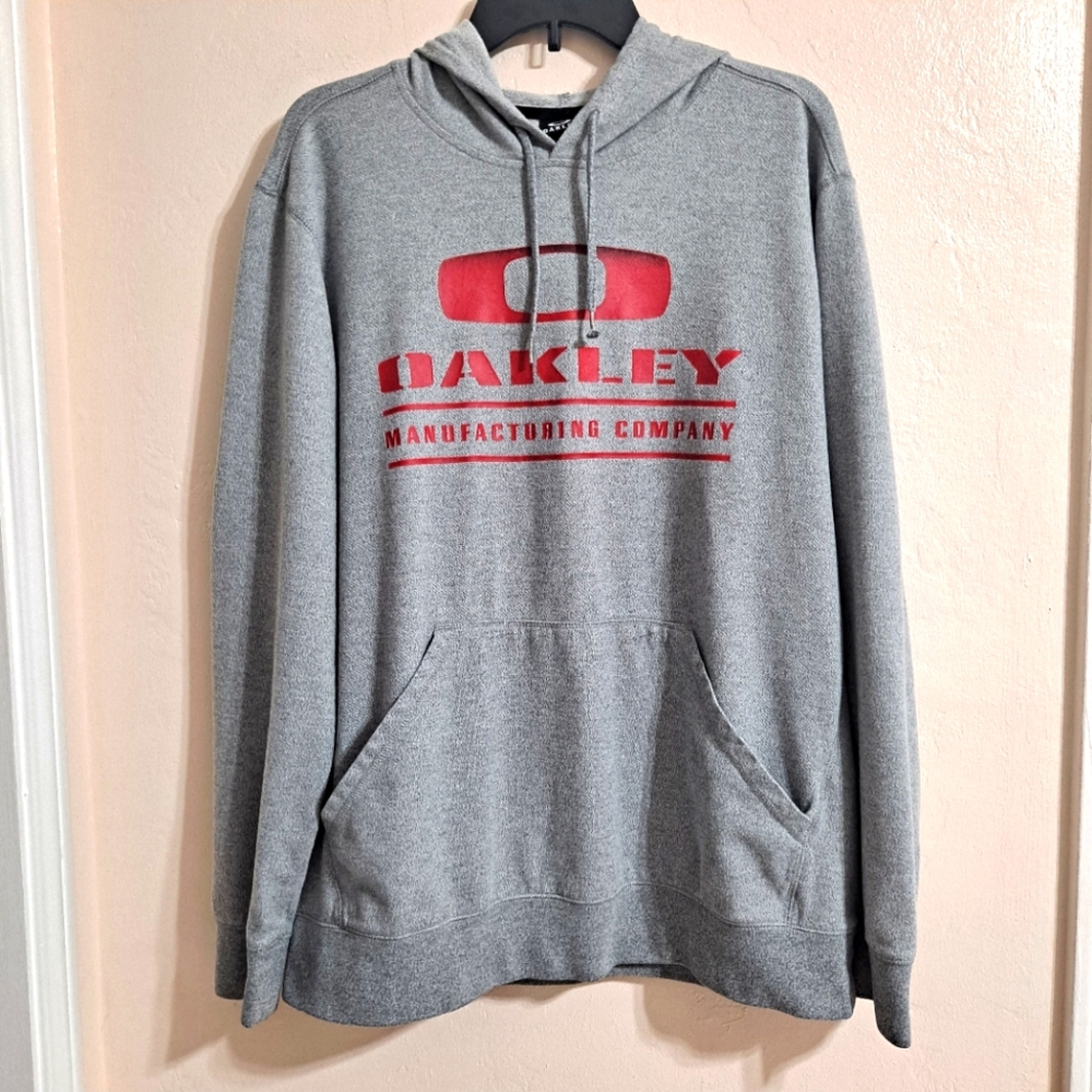 Oakley Gray and Red Knit Hoodie Sweatshirt Size XL